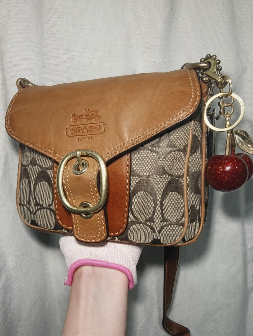 Vintage Coach Bleecker Flap Signature Crossbody Canvas Leather 11593 Tan Brown